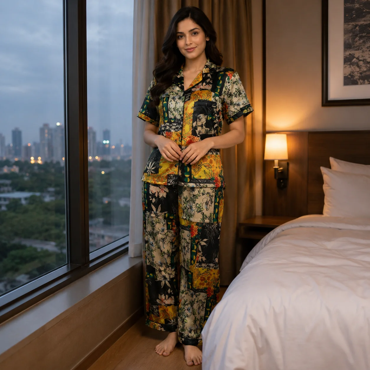 3 Part Printed Half Sleeve PJ Set - Yellow Black