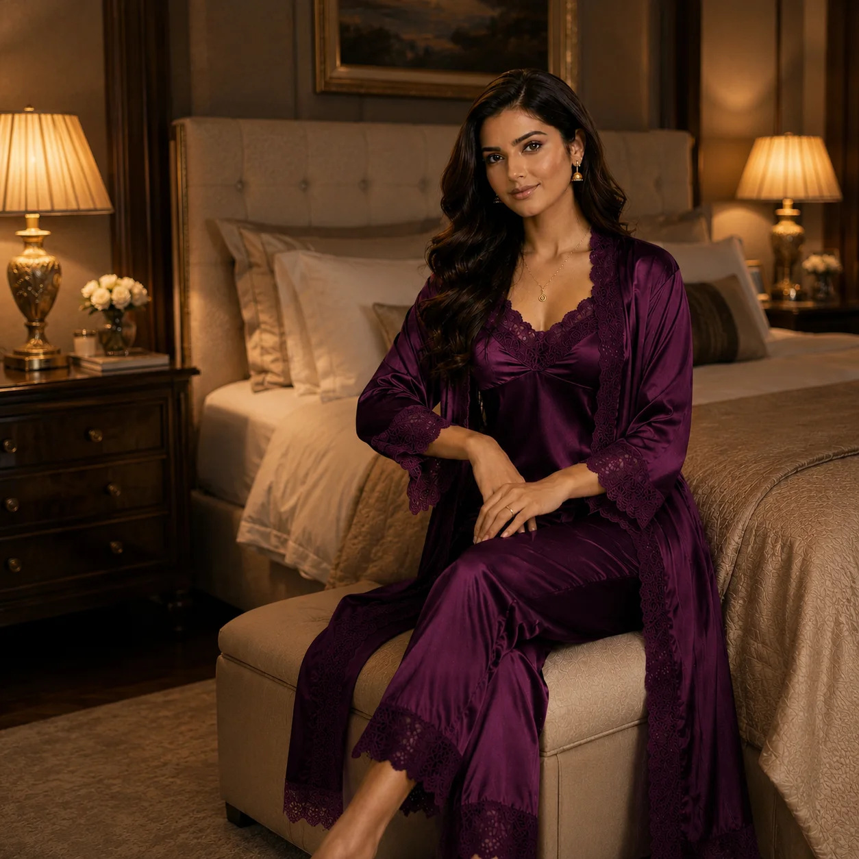 5 Part Premium Nightwear - Deep Purple Color